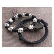 Amigaz Stone Skull Bead & Cord Bracelet Set
