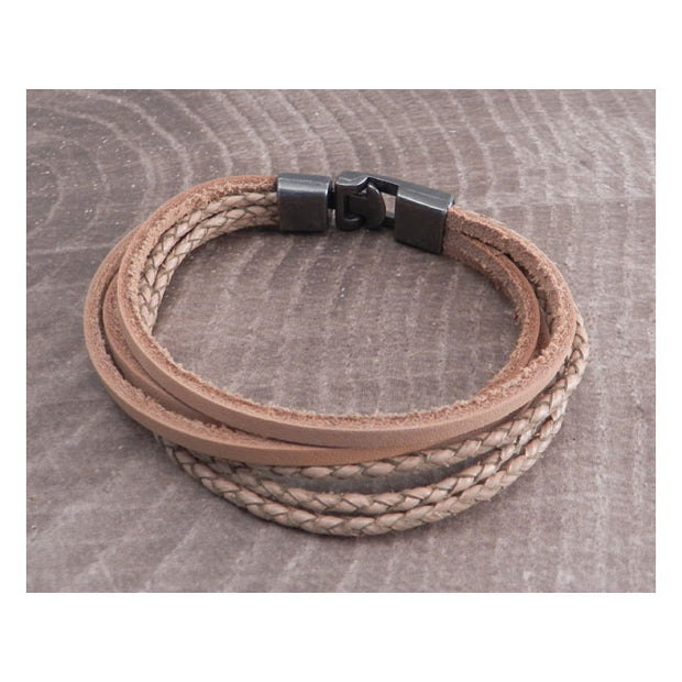 Amigaz Leather Multi Strand T-Clamp Bracelet 8" brown
