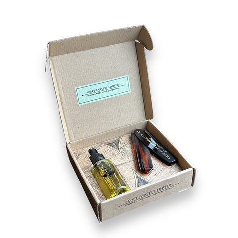 Captain Fawcett's Private Stock Beard Oil & Folding Comb Gift Set