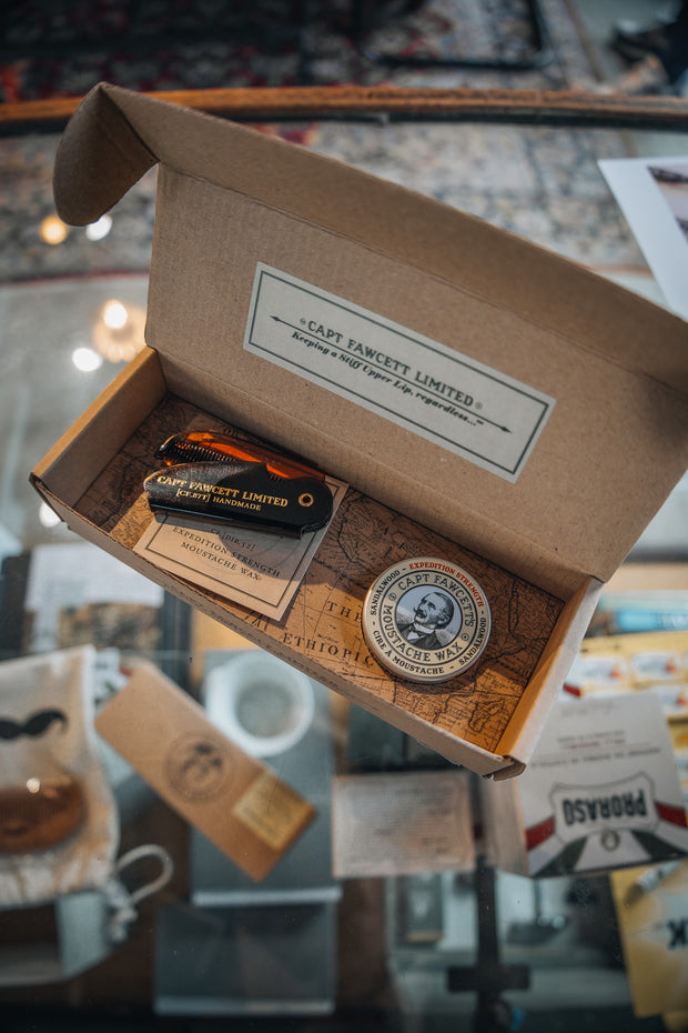 Captain Fawcett's Expedition Strength Moustache Wax & Folding Comb Gift Box