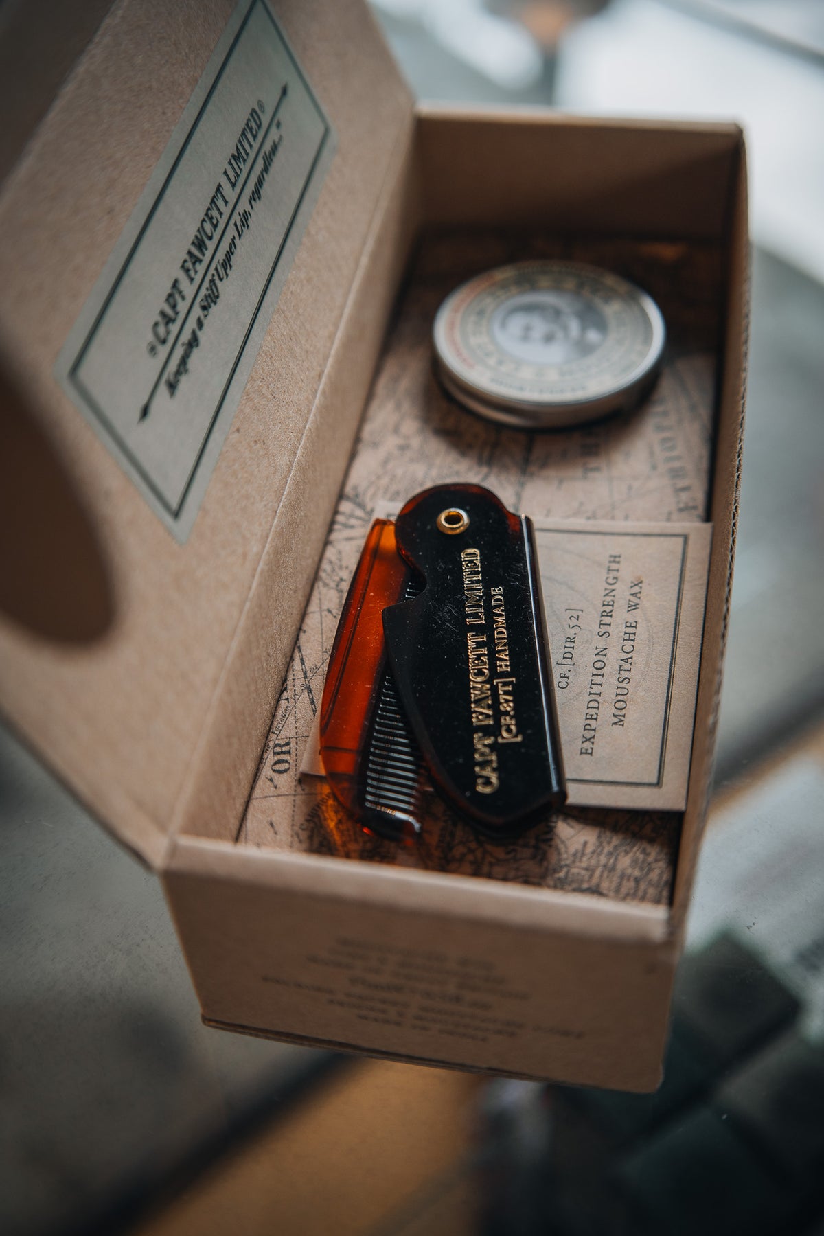 Captain Fawcett's Expedition Strength Moustache Wax & Folding Comb Gift Box