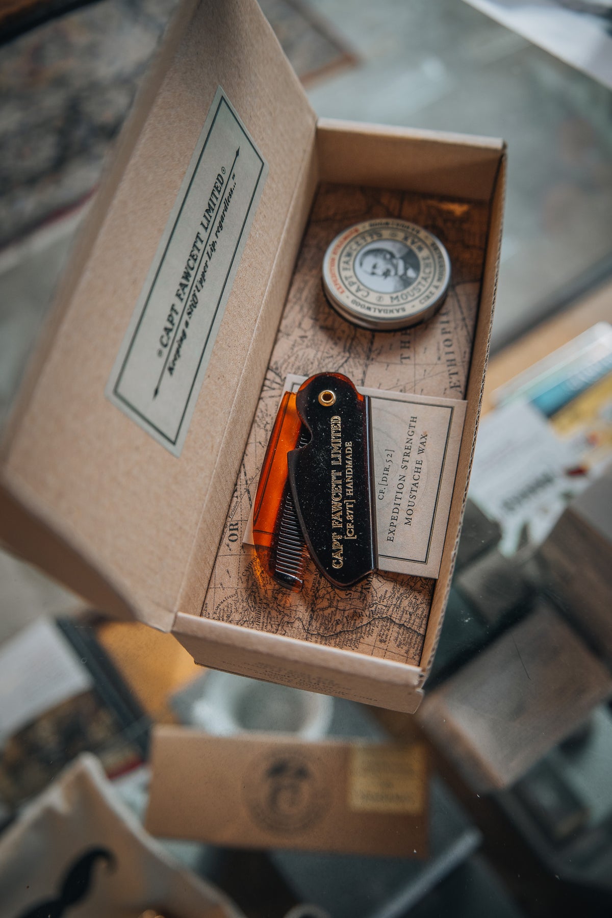 Captain Fawcett's Expedition Strength Moustache Wax & Folding Comb Gift Box