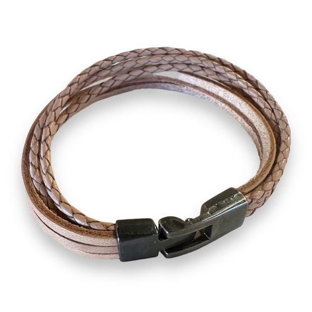Amigaz Leather Multi Strand T-Clamp Bracelet 8" brown