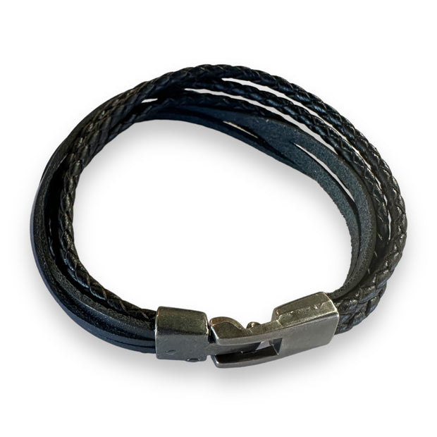 Amigaz Leather Multi Strand T-Clamp Bracelet 8" black