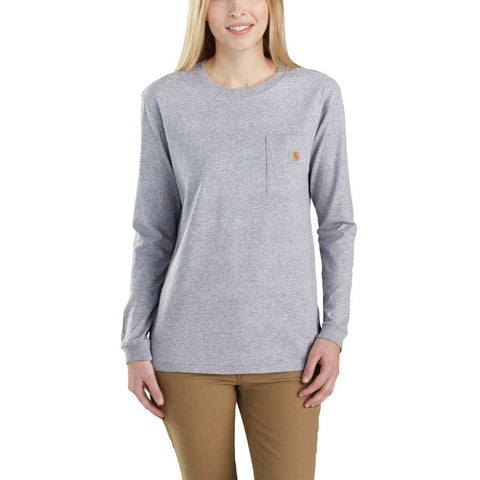 Carhartt WORKWEAR  POCKET L/S T-SHIRT Heather Grey Women's Cut