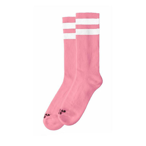 American Socks Mid High Bubblegum, double white striped