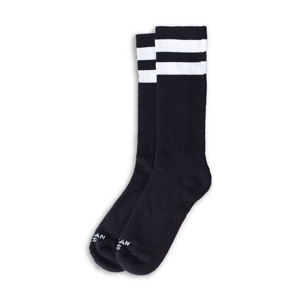 American Socks Mid High Back In Black / double white stripe