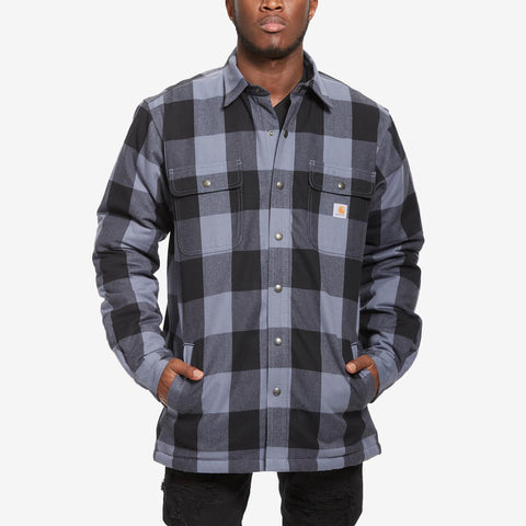 Carhartt Sherpa lined flannel plaid shirt folkstone grey