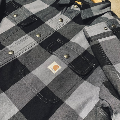 Carhartt Sherpa lined flannel plaid shirt folkstone grey