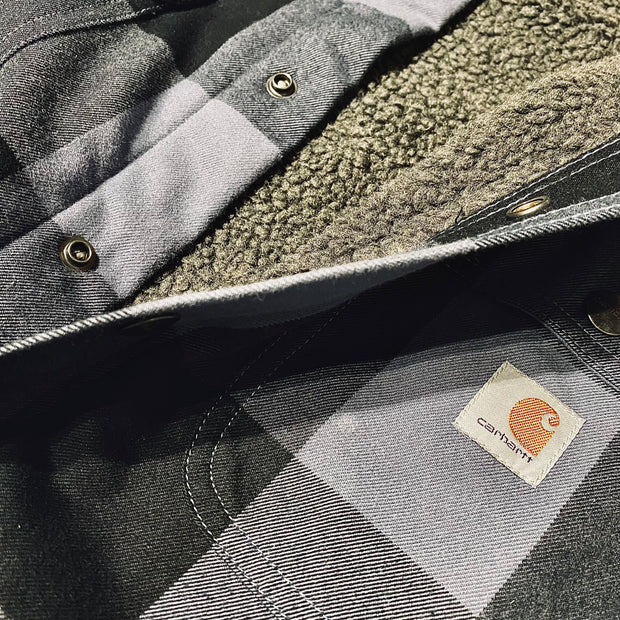 Carhartt Sherpa lined flannel plaid shirt folkstone grey