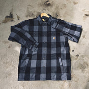 Carhartt Sherpa lined flannel plaid shirt folkstone grey