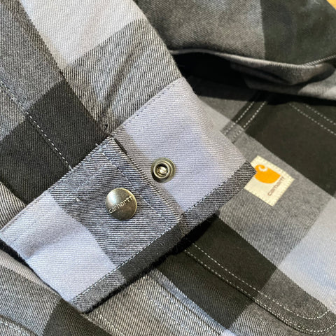 Carhartt Sherpa lined flannel plaid shirt folkstone grey