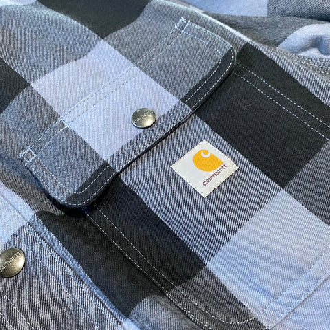 Carhartt Sherpa lined flannel plaid shirt folkstone grey